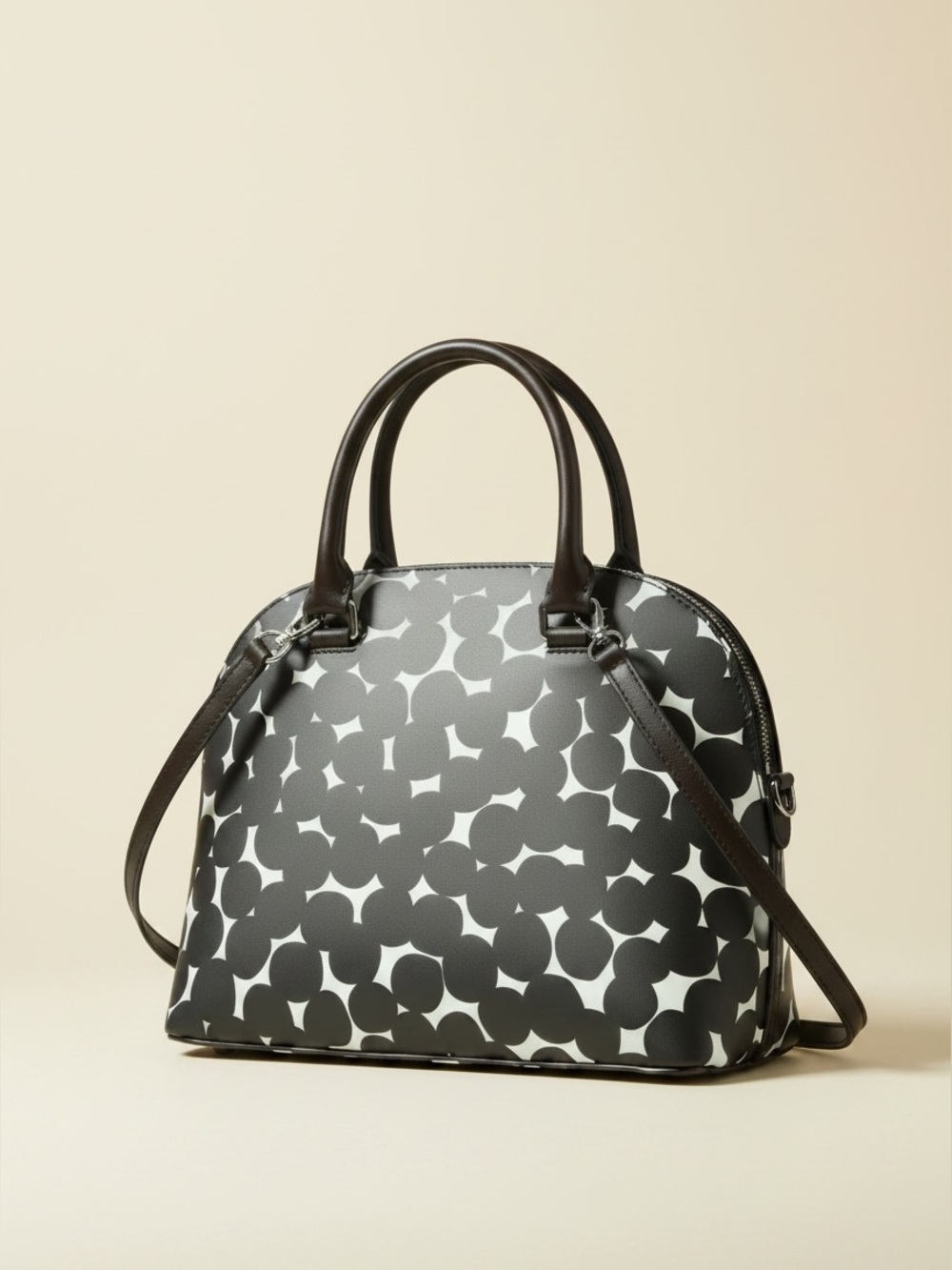 ✨ Kate Spade Geo Print Dome Satchel Crossbody Black White NWOT - Picture 4 of 12